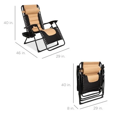 Best Choice Products Oversized Padded Zero Gravity Chair, Folding Outdoor Patio Recliner W/ Headrest, Side Tray 8 Best Choice Products Oversized Padded Zero Gravity Chair, Folding Outdoor Patio Recliner W/ Headrest, Side Tray - Image 6