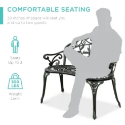 Best Choice Products Outdoor Bench Steel Garden Patio Porch Furniture W/ Floral Accent, Antique Finish -Best Choice Products GUEST f277594c da05 486d a432 cbb948465a05