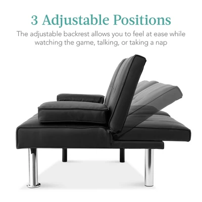 Best Choice Products Modern Faux Leather Convertible Futon Sofa W/ Removable Armrests, Metal Legs, 2 Cupholders 3 Best Choice Products Modern Faux Leather Convertible Futon Sofa W/ Removable Armrests, Metal Legs, 2 Cupholders