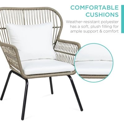 Best Choice Products 3-Piece Patio Conversation Bistro Set, Outdoor Wicker W/ 2 Chairs, Cushions, Side Table 6 Best Choice Products 3-Piece Patio Conversation Bistro Set, Outdoor Wicker W/ 2 Chairs, Cushions, Side Table - Image 4