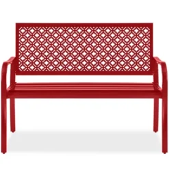 Best Choice Products Indoor Outdoor Steel Garden Bench W/ Geometric Backrest, Foot Levelers -Best Choice Products GUEST fdbf4836 d29f 43c7 b7e2 c543b69a83b1