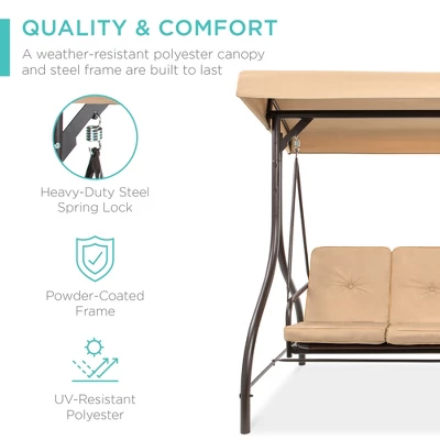 Best Choice Products 3-Seat Outdoor Converting Canopy Swing Glider Patio Hammock W/ Removable Cushions 4 Best Choice Products 3-Seat Outdoor Converting Canopy Swing Glider Patio Hammock W/ Removable Cushions - Image 2